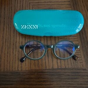Zenni  women’s Round Greenish Gray Reading Glasses with Case 2.0 magnification
